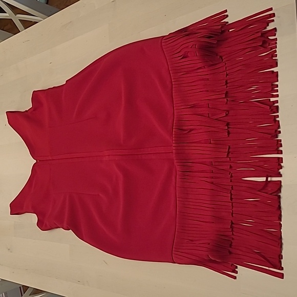 EUC Adrianna Papell Red Double Fringe Hem Sleeveless Cocktail Dress - Picture 8 of 14
